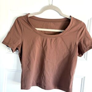CRZ yoga scoop neck cropped Tshirt, brown, size medium